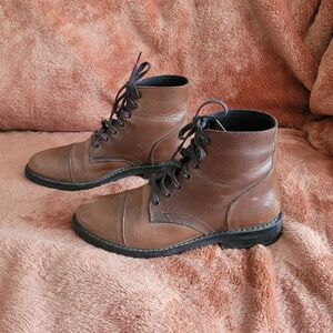 Brown Leather Lace-Up Boots